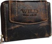 Wild Leather Only !!! Portemonnee Dames Geheel Buffelleer Donkerbruin - (FLRS-30-15) -13x3x10cm -