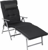 Chaise longue pliante Signature Home - chaise longue avec matelas de 6 cm d'épaisseur - kussen amovible - en aluminium inoxydable - respirant - confortable - réglable - chargeable jusqu'à 150 kg - noir
