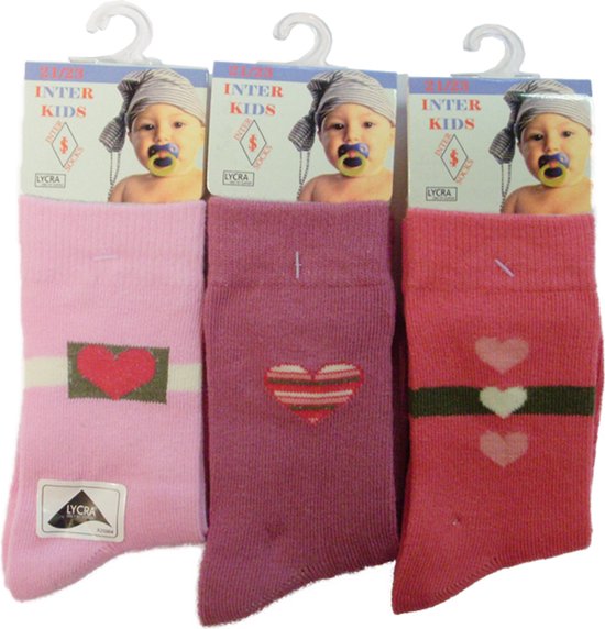 Chaussettes Bébé / enfant coeurs - 24/27 - filles - 90% coton - sans couture - 12 PAIRES - chaussettes chaussettes