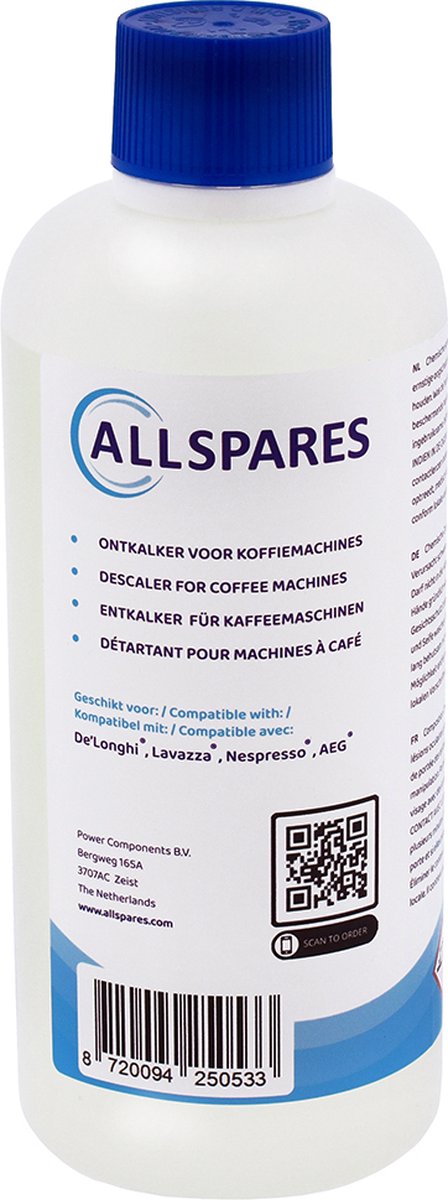 AllSpares Vloeibare Ontkalker (500ml) voor koffiemachines geschikt voor Delonghi Original EcoDecalk DLSC500