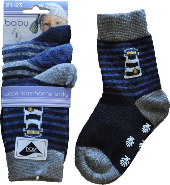 Baby / kinder sokjes navy ABS antislip - 21/23 - jongens - 90% katoen - naadloos - 12 PAAR - chaussettes socks