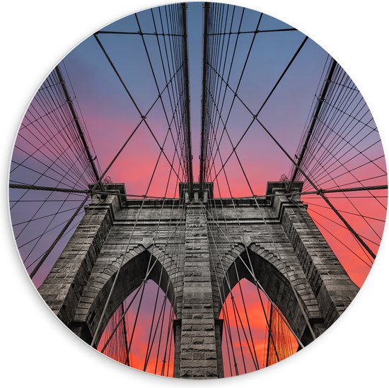 PVC Schuimplaat Muurcirkel - Uitzicht vanaf Brooklyn Bridge, New York City - 60x60 cm Foto op Muurcirkel (met ophangsysteem)
