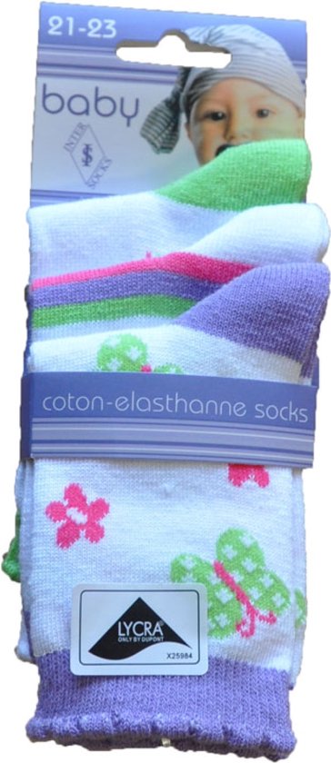 Baby / kinder sokjes flowerstripe - meisjes - 90% katoen - naadloos - 12 PAAR - chaussettes socks