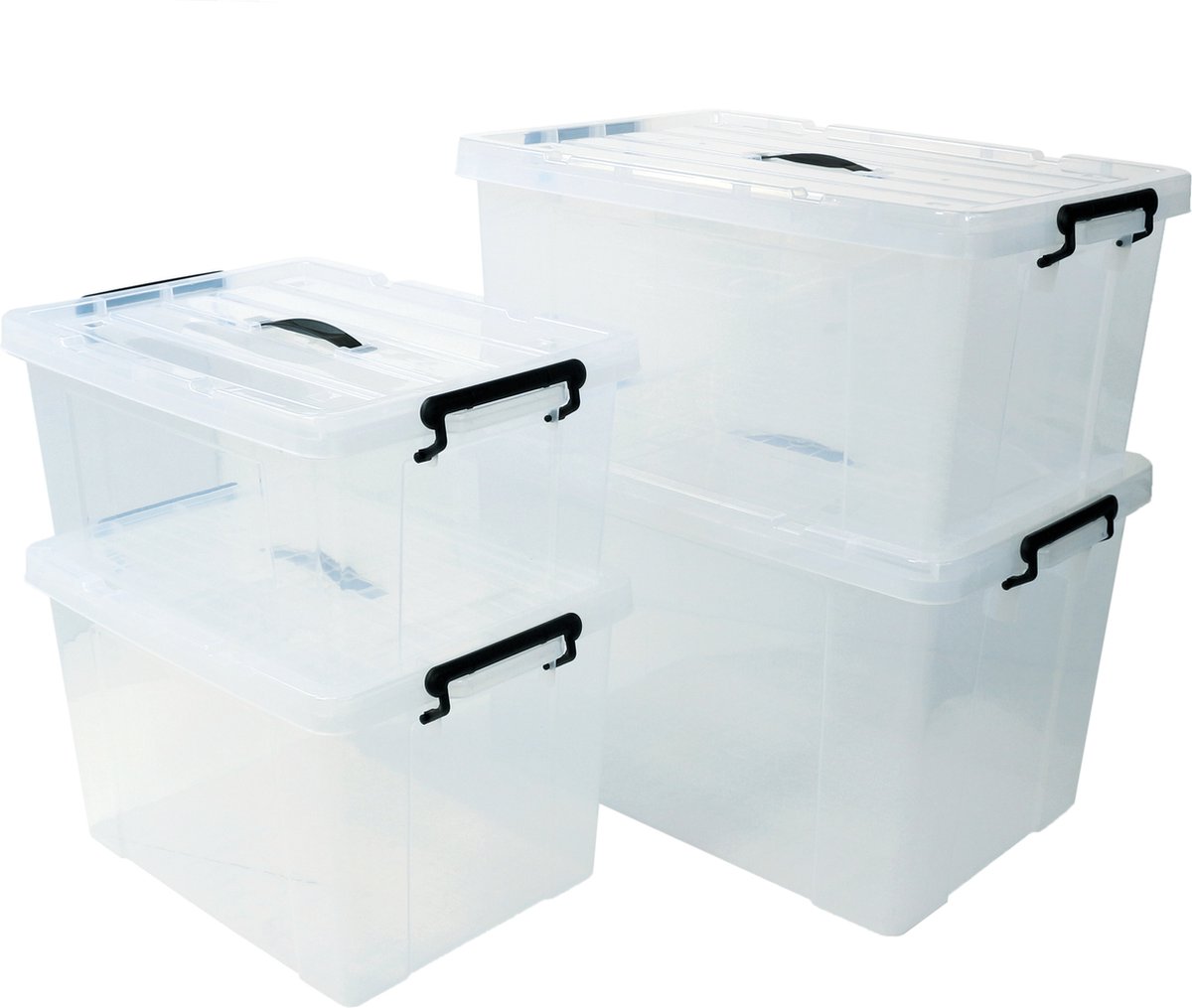 Alpac Opbergboxen - Kunststof - 35, 48, 65 en 85 Liter - Transparant - Set van 4
