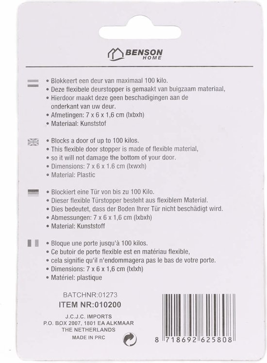 Benson Deurstopper - Rubber - 16 mm - Zwart - per stuk - Benson