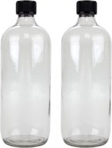 1x Bouteilles en Verres avec bouchon à vis - Bouillottes - 1000 ml - Bouteilles rondes en verre / bouteilles avec bouchons à vis
