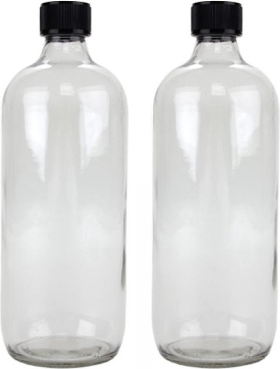 1x Glazen flessen met schroefdop - Kruiken - 1000 ml - Ronde glasflessen / flessen met schoefdoppen