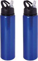 Waterfles/sportfles/drinkfles Sporty - 2x - blauw - aluminium/kunststof - 800 ml