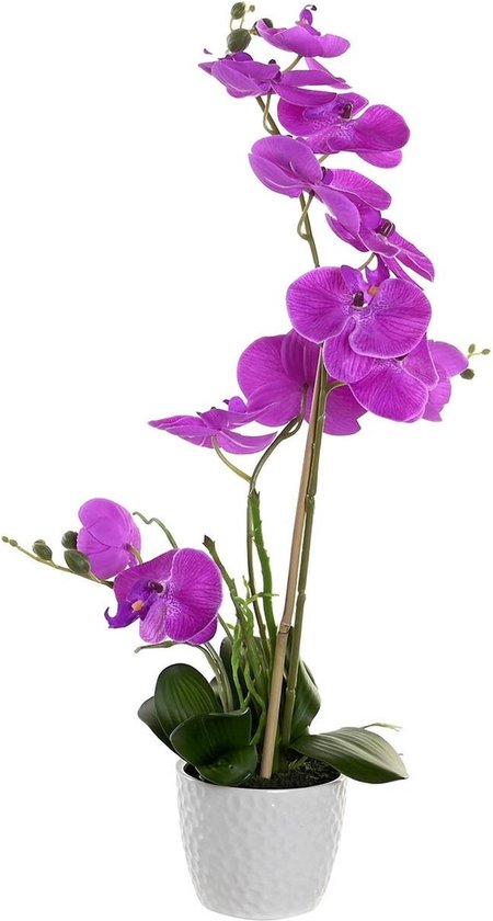 Items Orchidee bloemen kunstplant in witte bloempot - roze bloemen - H60 cm