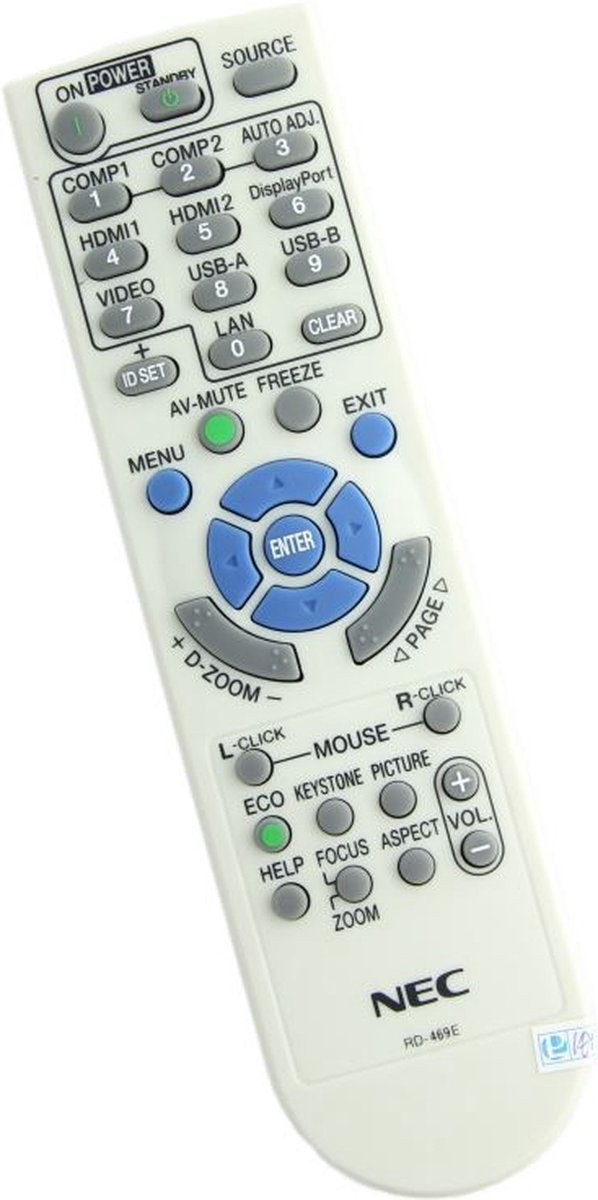 Afstandsbediening geschikt voor de NEC P502WL beamer, vervangt RMT-PJ38 / RD-472E