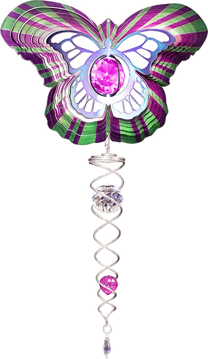 Windspinner, Spin Art, Vlinder/ Butterfly Purple Artist Crystal Tail, ACTBUC0800, totale lengte 60cm