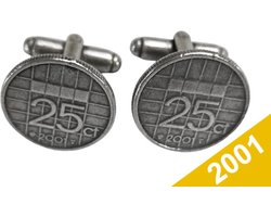 Manchetknopen Kwartje 2001 Verzilverd - Uniek en Stijlvol Sieraad met Jaartal - Cadeau Geboortejaar - Alle Jaartallen Beschikbaar - Doorsnede 1,8 cm