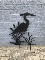 Silhouette d'un héron - piquet de jardin - noir mat - métal