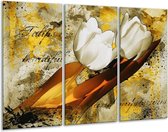 GroepArt - Schilderij -  Tulpen - Wit, Bruin, Geel - 120x80cm 3Luik - 6000+ Schilderijen 0p Canvas Art Collectie