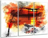 GroepArt - Schilderij -  China - Rood, Zwart, Wit - 120x80cm 3Luik - 6000+ Schilderijen 0p Canvas Art Collectie