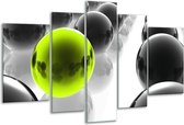 Glasschilderij Ballen - Zwart, Wit, Groen - 170x100cm 5Luik - Foto Op Glas - Geen Acrylglas Schilderij - 6000+ Glasschilderijen Collectie - Wanddecoratie
