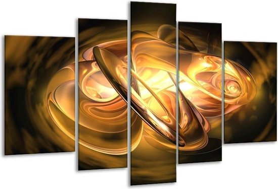 Glasschilderij Abstract - Geel, Oranje, Bruin - 170x100cm 5Luik - Foto Op Glas - Geen Acrylglas Schilderij - 6000+ Glasschilderijen Collectie - Wanddecoratie