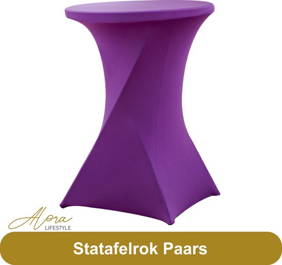 Jupe de table debout violet 80 cm - Table de fête - Jupe de table Alora pour table debout - Housse de table debout - Mariage - Cocktail - Rok Stretch