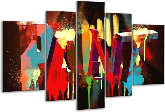 Glasschilderij Abstract - Rood, Blauw, Geel - 170x100cm 5Luik - Foto Op Glas - Geen Acrylglas Schilderij - 6000+ Glasschilderijen Collectie - Wanddecoratie