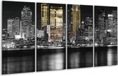 GroepArt - Glasschilderij - New York - Zwart, Wit, Geel - 160x80cm 4Luik - Foto Op Glas - Geen Acrylglas Schilderij - 6000+ Glasschilderijen Collectie - Wanddecoratie