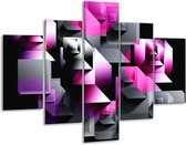 Glasschilderij -  Art - Grijs, Roze, Paars - 100x70cm 5Luik - Geen Acrylglas Schilderij - GroepArt 6000+ Glasschilderijen Collectie - Wanddecoratie- Foto Op Glas
