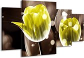 GroepArt - Schilderij -  Tulp - Geel, Grijs - 160x90cm 4Luik - Schilderij Op Canvas - Foto Op Canvas