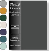 Sleeps Jersey Hoeslaken - Antraciet Lits-Jumeaux 180x200/220 cm - 100% Katoen - Hoge Hoek - Heerlijk Zacht Gebreid - - Strijkvrij - Rondom elastiek - Stretch -