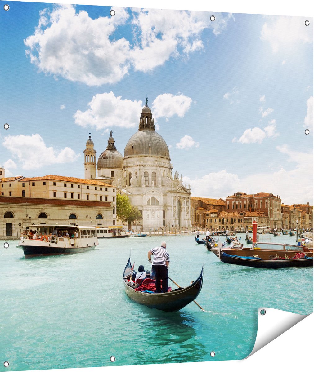 Gards Tuinposter Basiliek San Marco in Veneti� op het Water - 110x110 cm - Tuindoek - Tuindecoratie - Wanddecoratie buiten - Tuinschilderij Multikleur