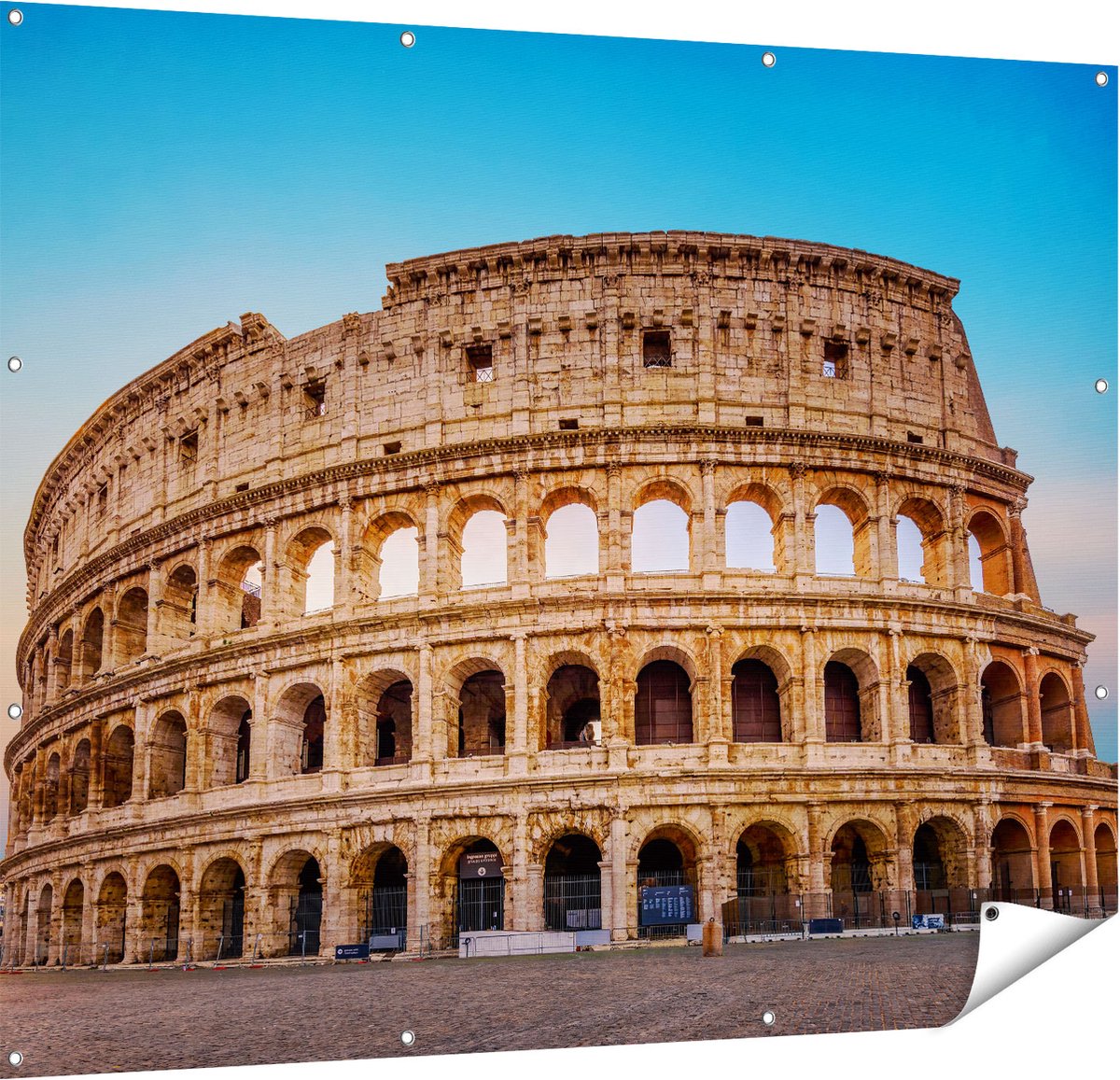 Gards Tuinposter Colosseum in Rome met de Blauwe Lucht - 150x120 cm - Tuindoek - Tuindecoratie - Wanddecoratie buiten - Tuinschilderij Multikleur