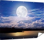 Gards Tuinposter Volle Maan bij het Water - 160x120 cm - Tuindoek - Tuindecoratie - Wanddecoratie buiten - Tuinschilderij