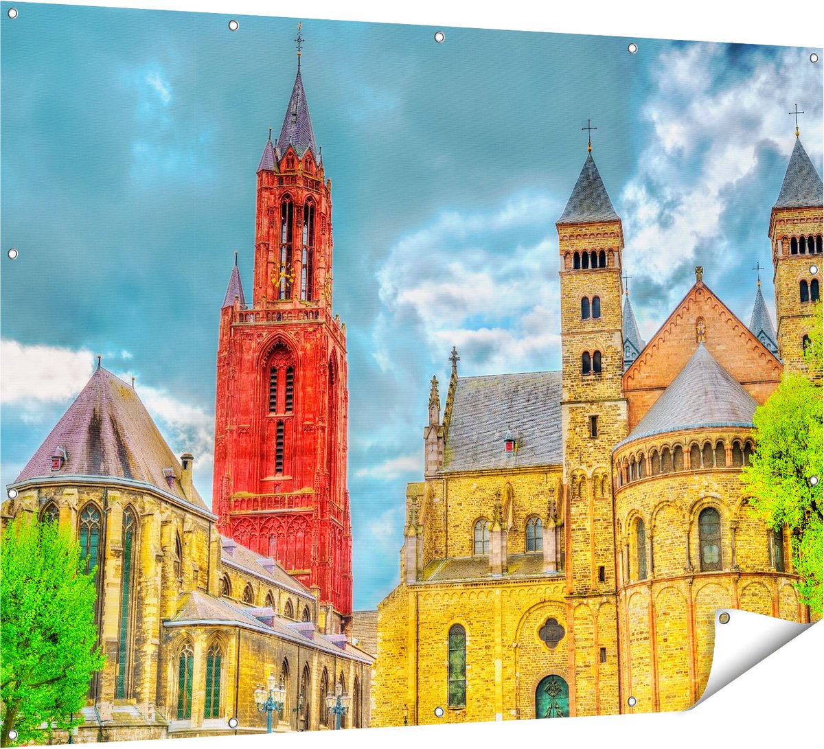 Gards Tuinposter Basiliek van Sint Servaas in Maastricht - 160x120 cm - Tuindoek - Tuindecoratie - Wanddecoratie buiten - Tuinschilderij Multikleur