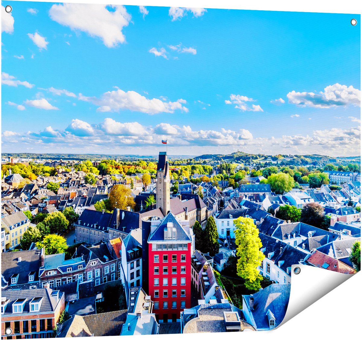 Gards Tuinposter Maastricht Stad met Huizen - 100x80 cm - Tuindoek - Tuindecoratie - Wanddecoratie buiten - Tuinschilderij Multikleur