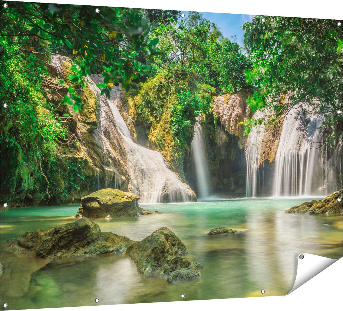 Gards Tuinposter Tropische Waterval - 160x120 cm - Tuindoek - Tuindecoratie - Wanddecoratie buiten - Tuinschilderij Multikleur
