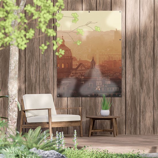 Gards Tuinposter Rome Stad bij Zonsopgang - 90x120 cm - Tuindoek - Tuindecoratie - Wanddecoratie buiten - Tuinschilderij