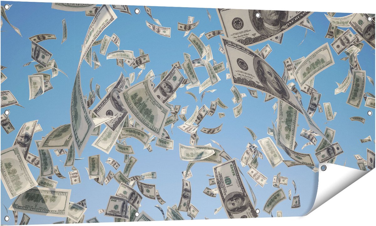 Gards Tuinposter Dollarbiljetten in de Lucht - Geld - 140x70 cm - Tuindoek - Tuindecoratie - Wanddecoratie buiten - Tuinschilderij Multikleur