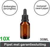 10x professionele amber (bruinglas) pipetflesje 30 ml inclusief zwart pipet - glazen pipetfles - aromatherapie