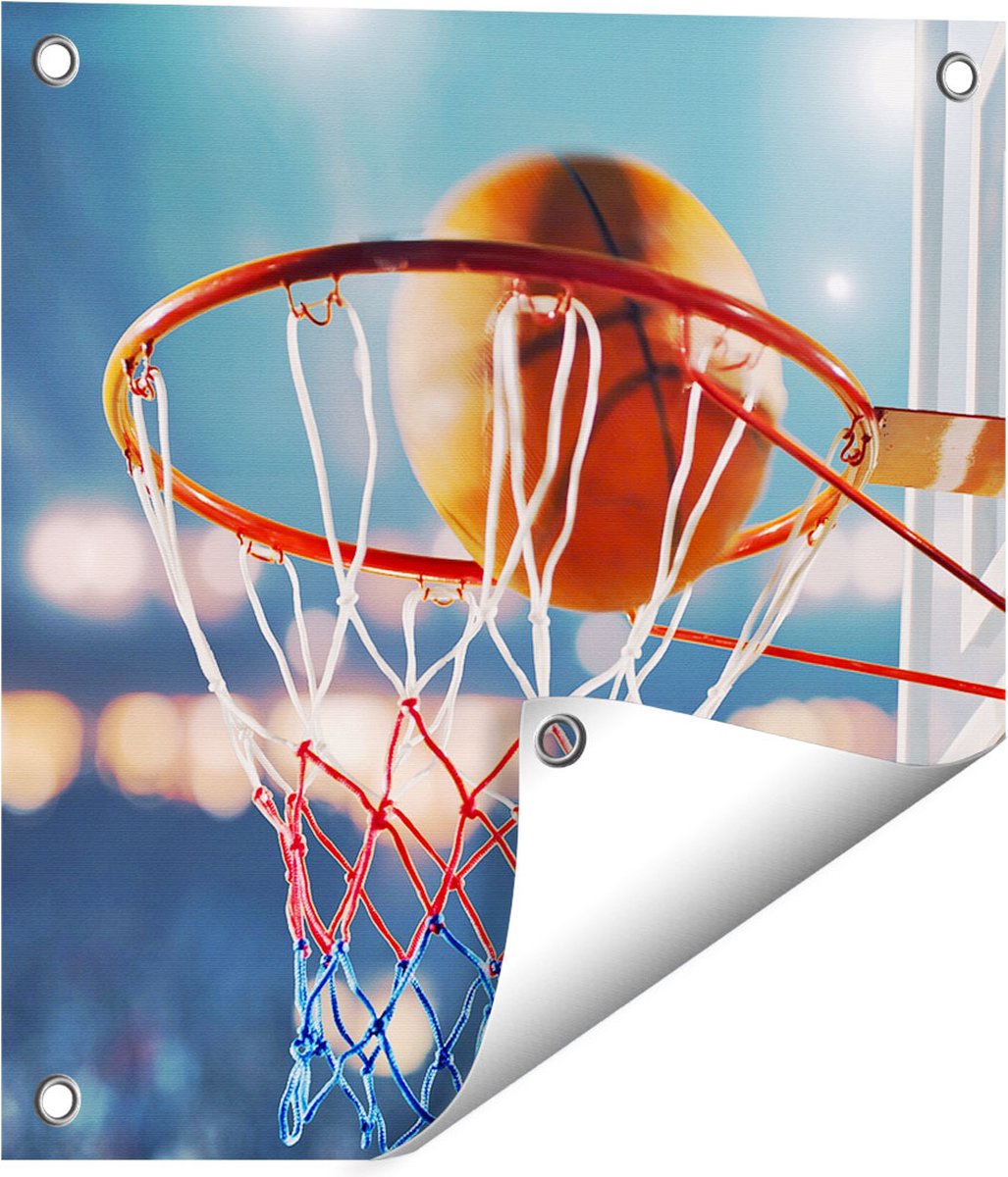 Gards Tuinposter Basketbal in Ring - Hoepel - Bord - 40x40 cm - Tuindoek - Tuindecoratie - Wanddecoratie buiten - Tuinschilderij Multikleur