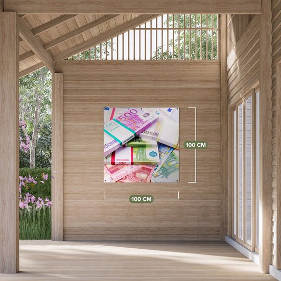 Gards Affiche de Jardin Billets Euro - Piles - 100x100 cm - Toile de Jardin - Décoration de jardin - Décoration murale Extérieure - Tableau Jardin