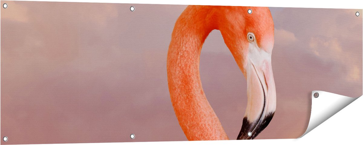 Gards Tuinposter Roze Flamingo in de Wolken - 150x50 cm - Tuindoek - Tuindecoratie - Wanddecoratie buiten - Tuinschilderij Multikleur