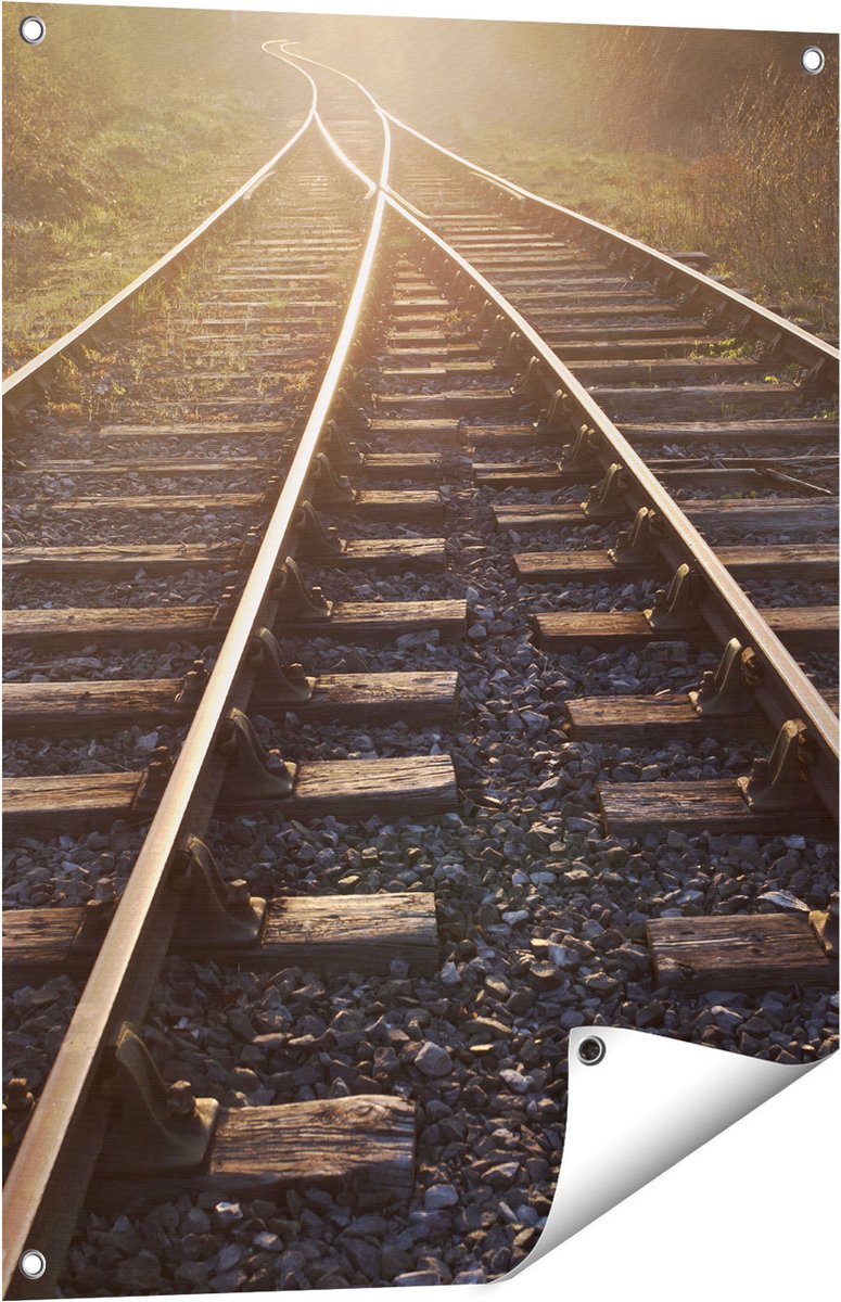 Gards Tuinposter Twee Kruisende Rails Spoorwegen - 60x80 cm - Tuindoek - Tuindecoratie - Wanddecoratie buiten - Tuinschilderij Multikleur
