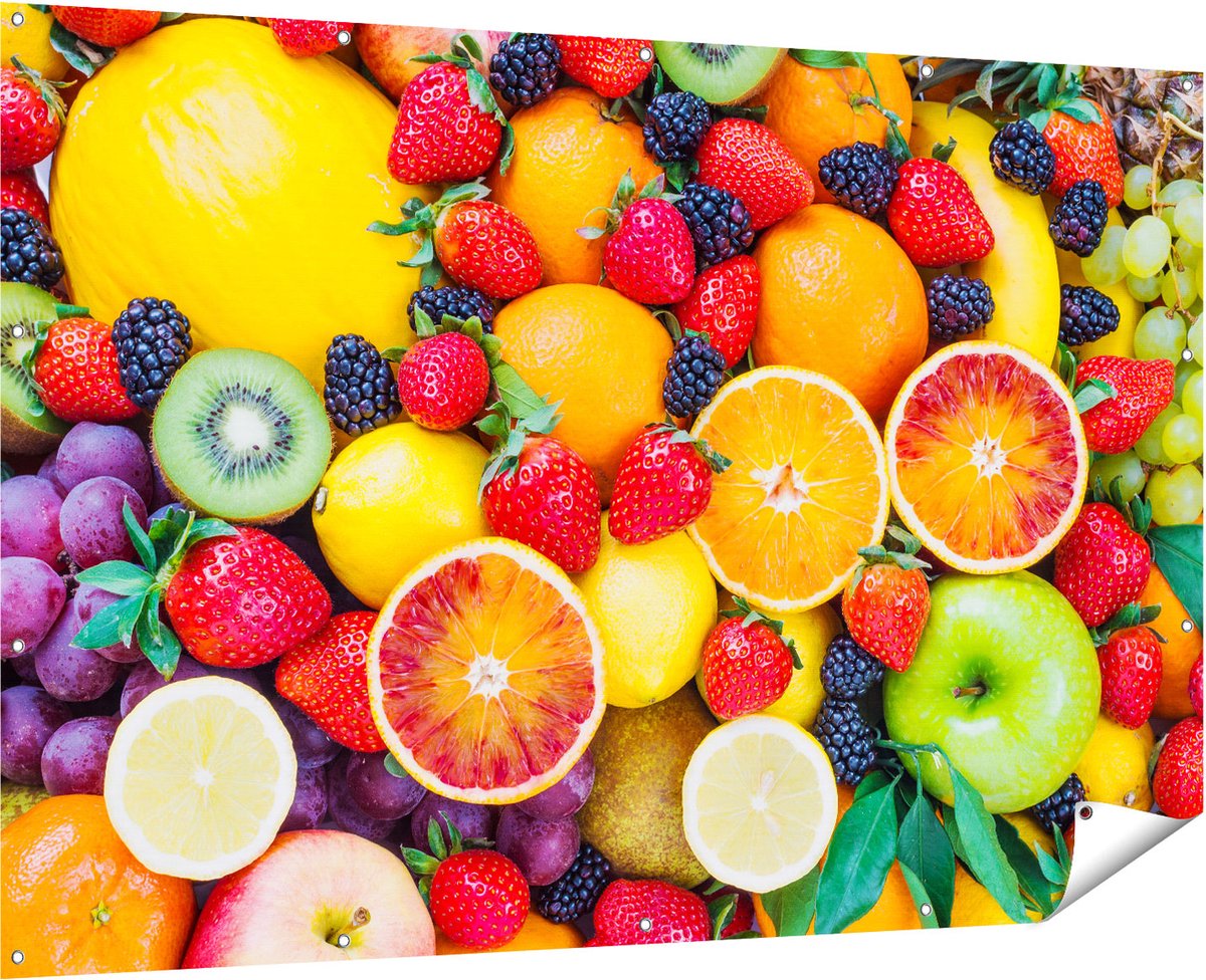 Gards Tuinposter Kleurrijke Fruit Achtergrond - 180x120 cm - Tuindoek - Tuindecoratie - Wanddecoratie buiten - Tuinschilderij Multikleur