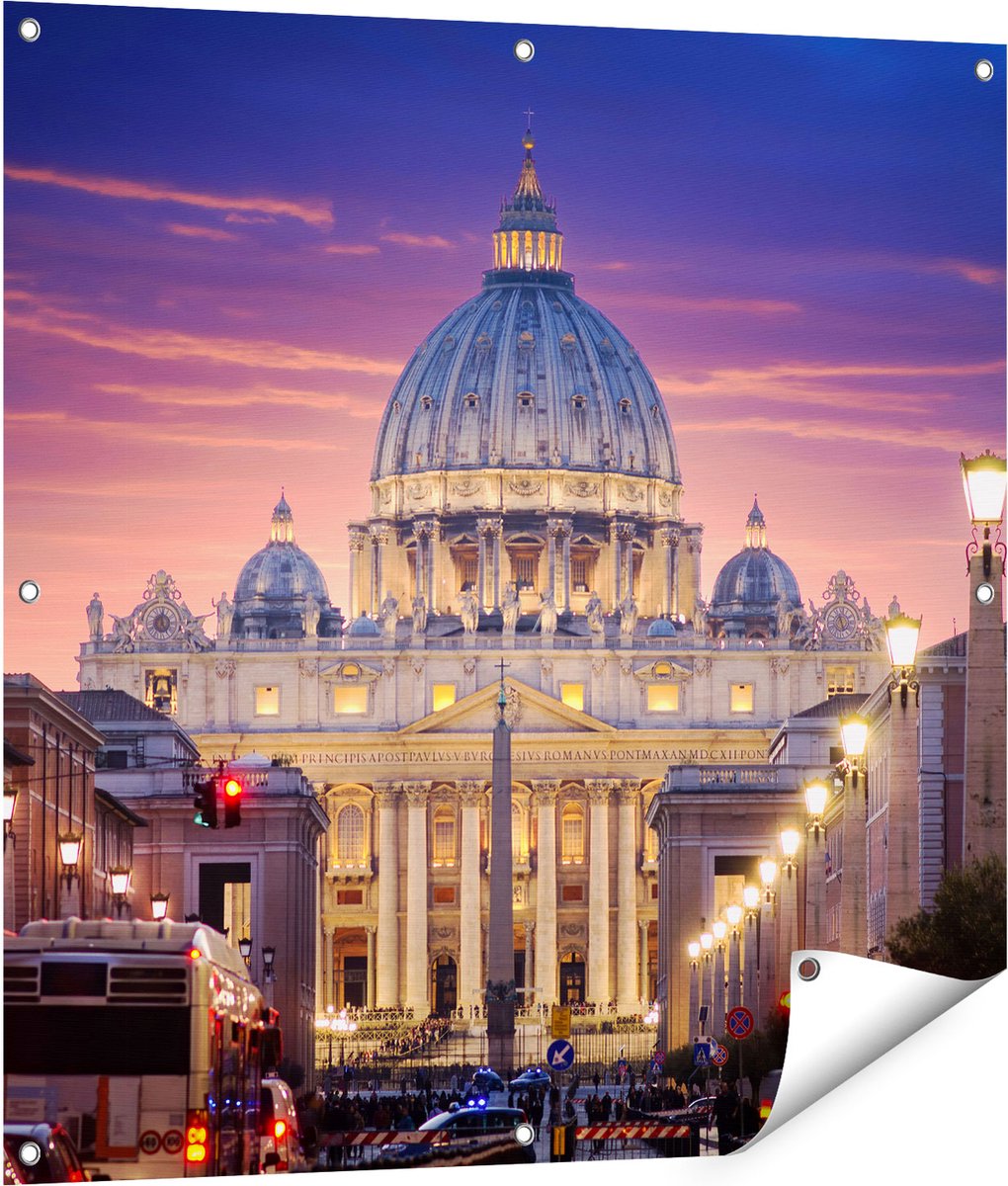 Gards Tuinposter Sint Pietersbasiliek in Rome, Itali� - 90x90 cm - Tuindoek - Tuindecoratie - Wanddecoratie buiten - Tuinschilderij Multikleur