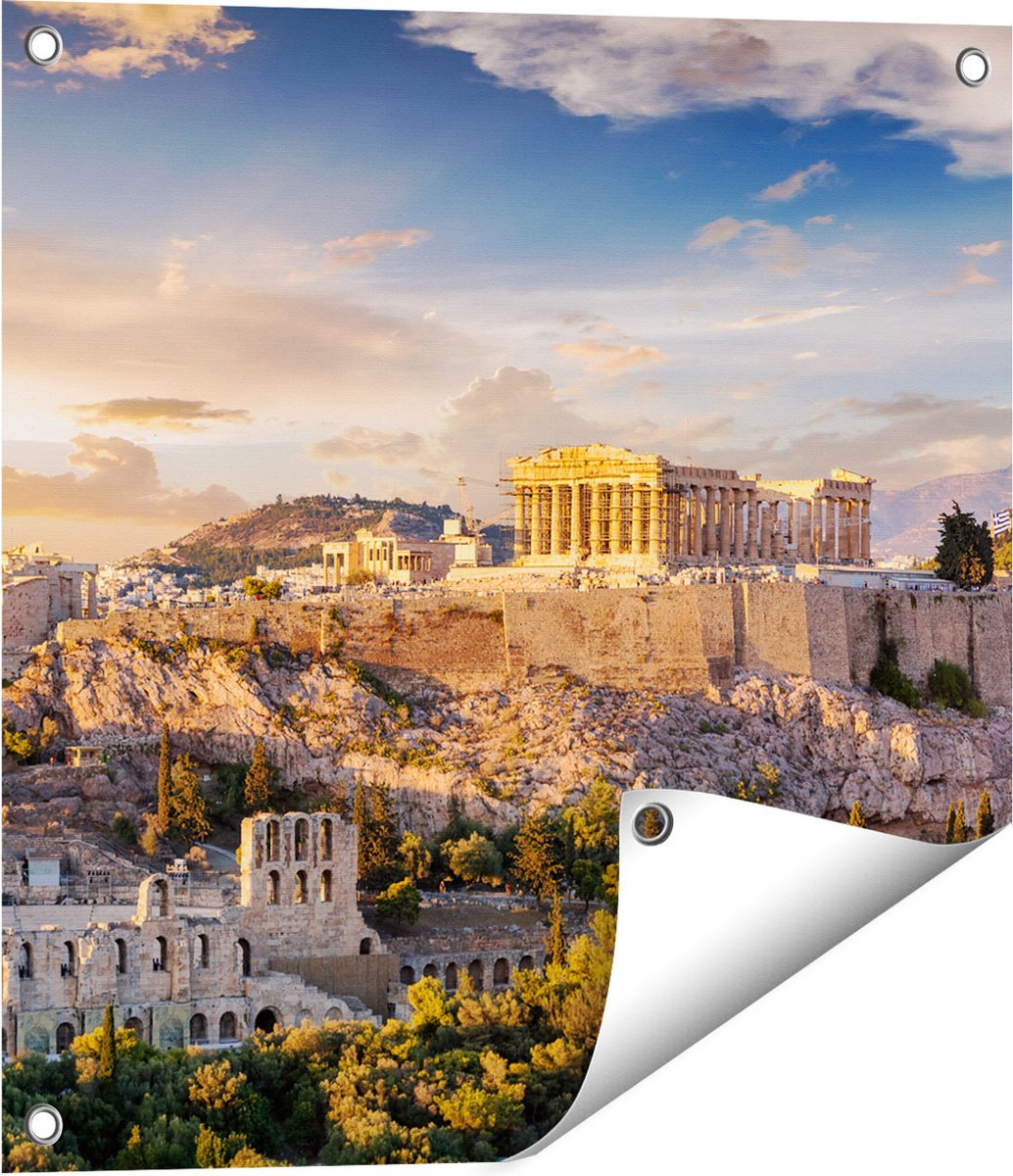 Gards Tuinposter Akropolis van Athene, Griekenland - Architectuur - 50x50 cm - Tuindoek - Tuindecoratie - Wanddecoratie buiten - Tuinschilderij Multikleur