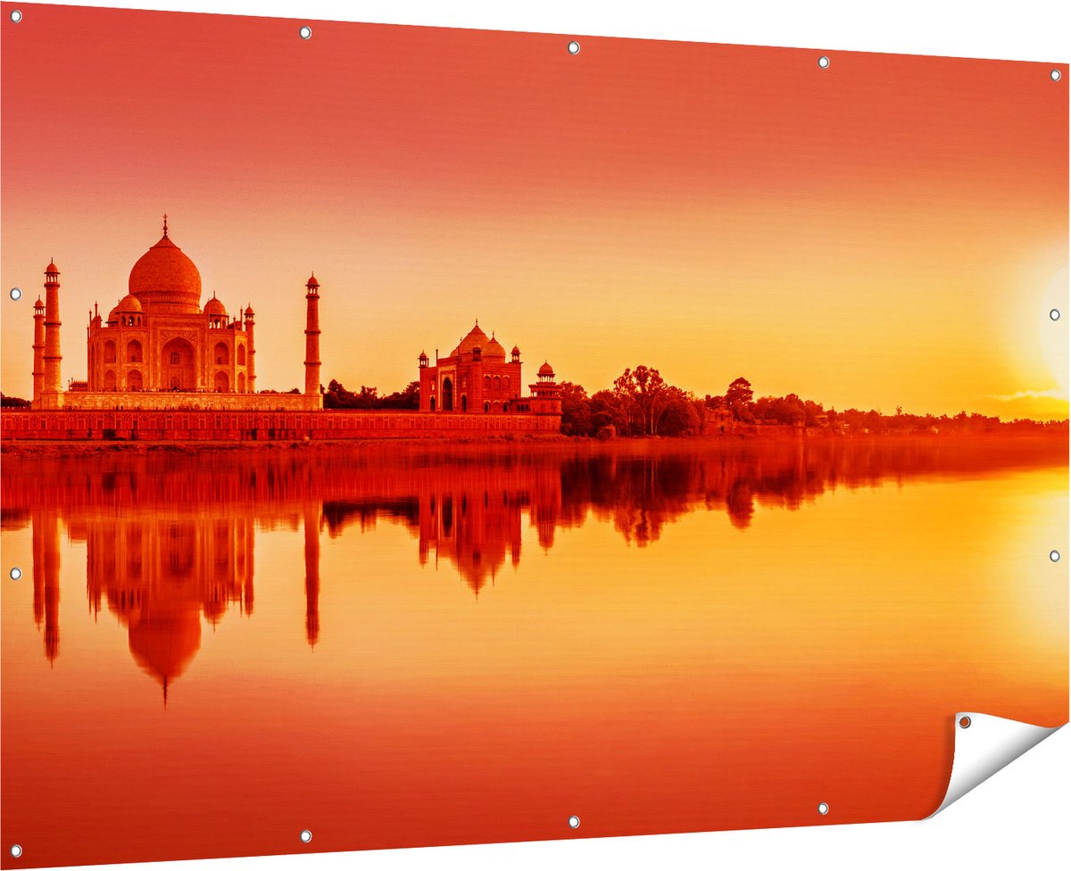 Gards Tuinposter Taj Mahal bij Zonsondergang - 180x120 cm - Tuindoek - Tuindecoratie - Wanddecoratie buiten - Tuinschilderij Multikleur