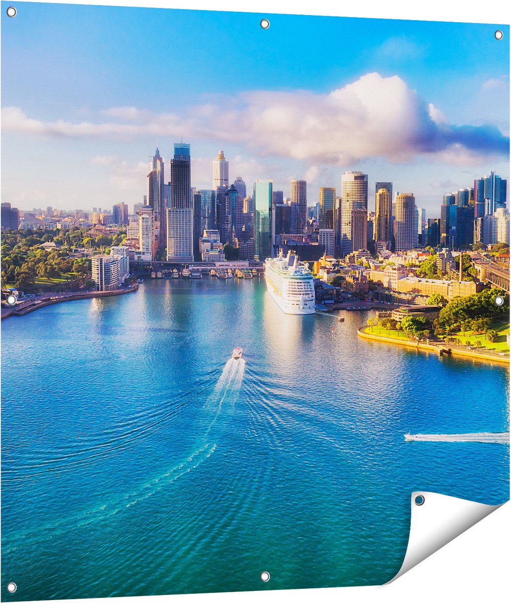Gards Tuinposter Sydney Stad bij de Haven - 100x100 cm - Tuindoek - Tuindecoratie - Wanddecoratie buiten - Tuinschilderij Multikleur