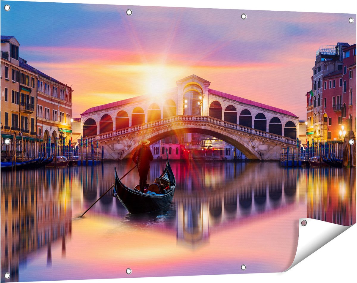 Gards Tuinposter Gondel bij de Rialtobrug in Veneti�, Itali� - 120x80 cm - Tuindoek - Tuindecoratie - Wanddecoratie buiten - Tuinschilderij Multikleur
