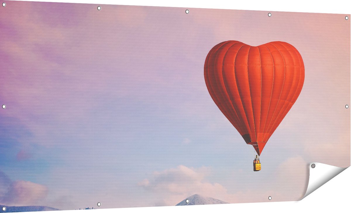 Gards Tuinposter Luchtballon in de Vorm van een Hart - 180x90 cm - Tuindoek - Tuindecoratie - Wanddecoratie buiten - Tuinschilderij Multikleur