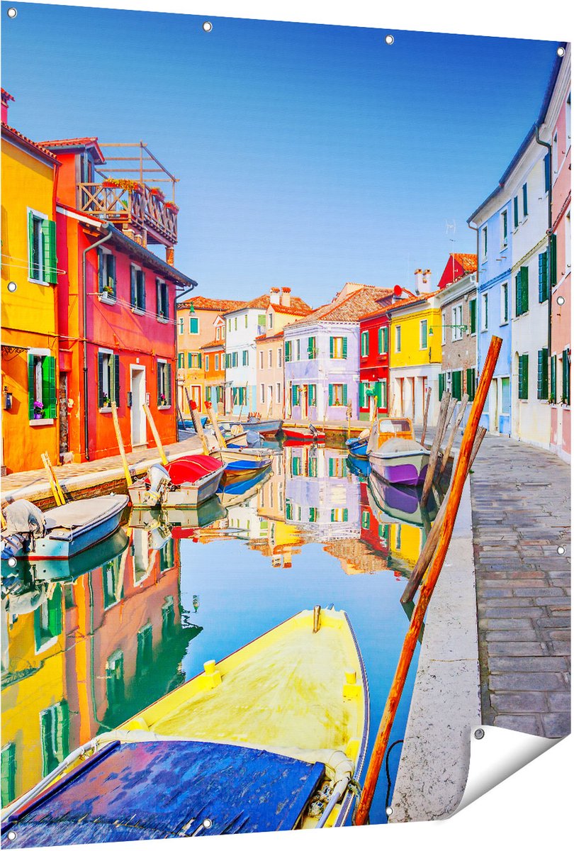 Gards Tuinposter Kleurrijke Huisjes aan het Water in Veneti� - 120x150 cm - Tuindoek - Tuindecoratie - Wanddecoratie buiten - Tuinschilderij Multikleur