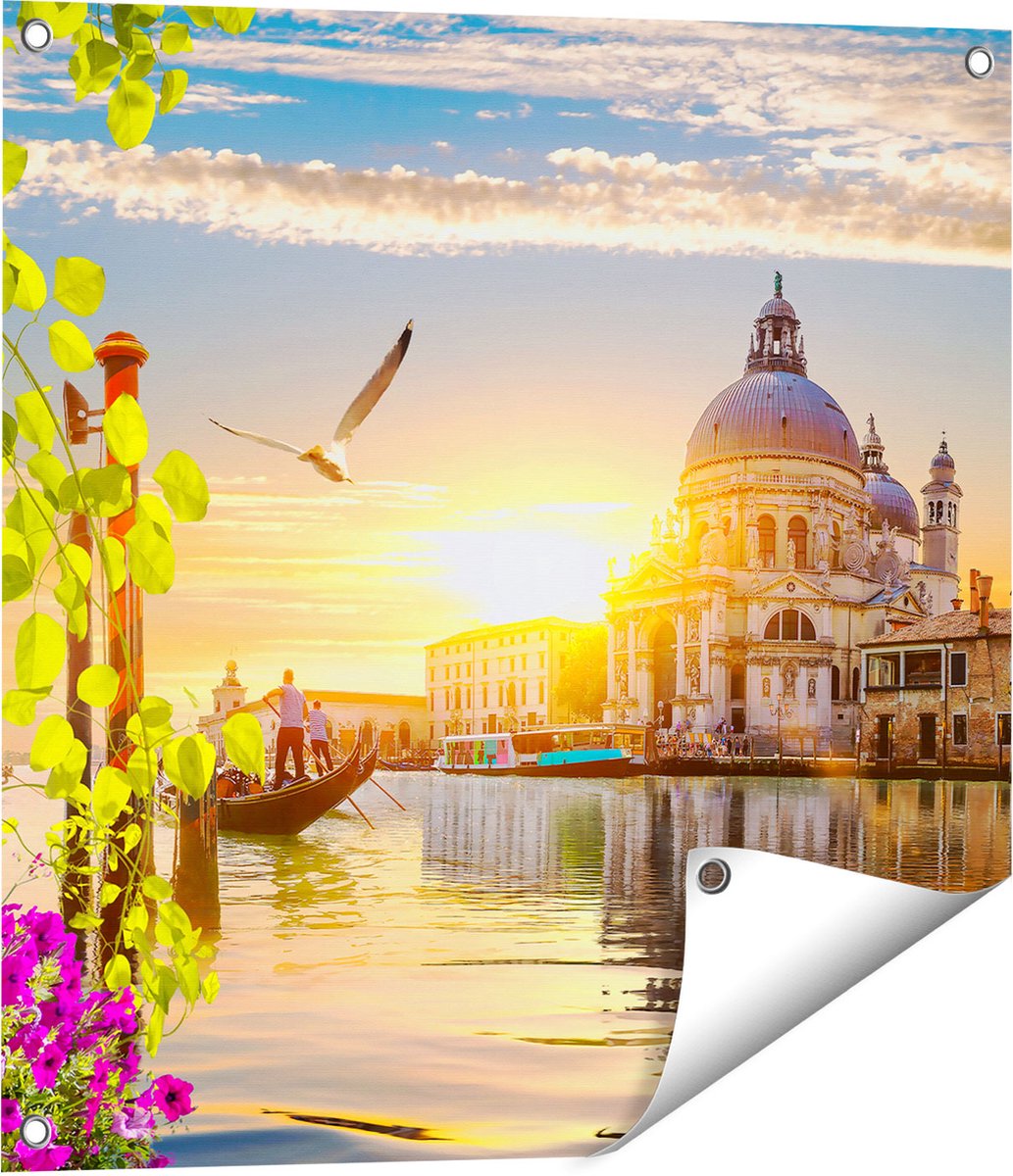Gards Tuinposter Kanaal in Veneti� met Bloemen - 60x60 cm - Tuindoek - Tuindecoratie - Wanddecoratie buiten - Tuinschilderij Multikleur