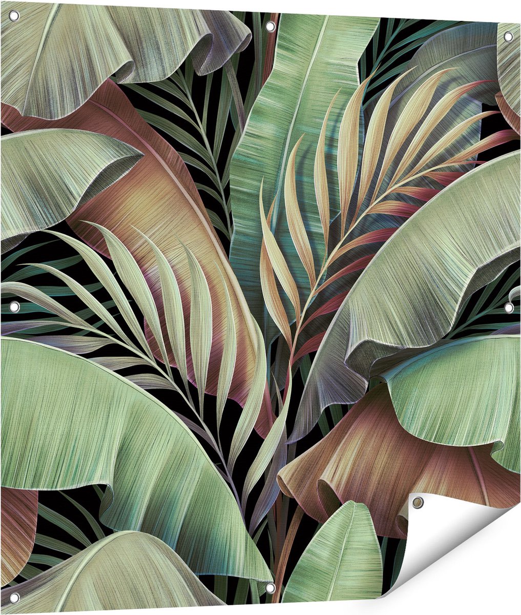 Gards Tuinposter Tropische Bladeren - 90x90 cm - Tuindoek - Tuindecoratie - Wanddecoratie buiten - Tuinschilderij Multikleur